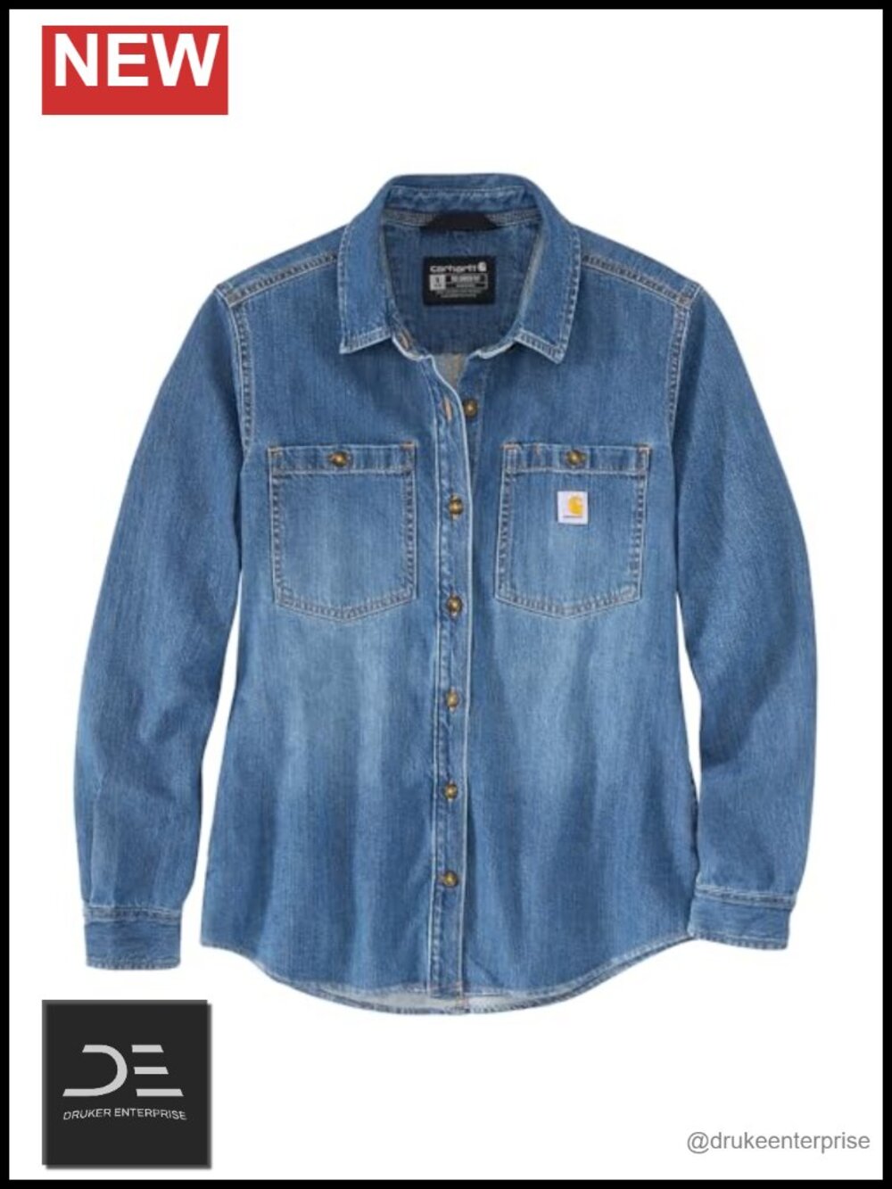 Women's Relaxed Fit Denim Overshirt Midweight Cotton Button Up